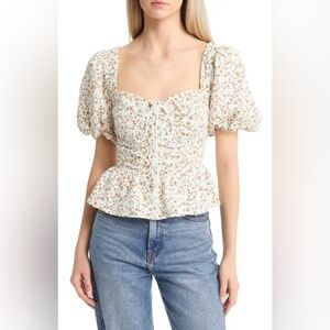 ASTR the Label | Floral  Puff Sleeve  Bustier Lace Up Top Size XL